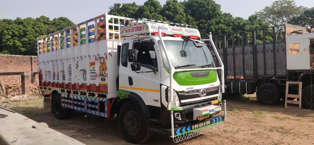 Completed open truck body in the factory yard